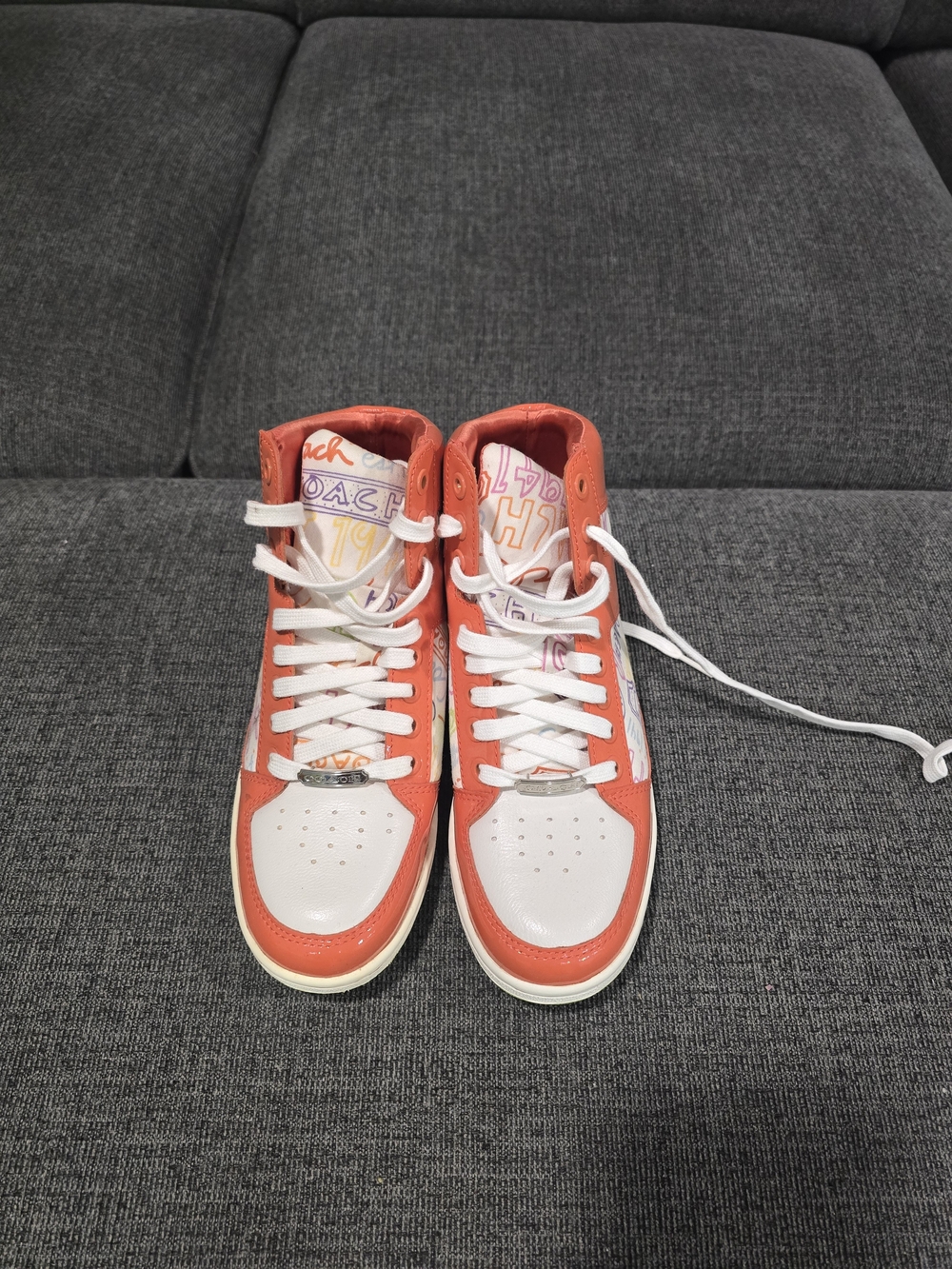 Coach Orange and White High-Top Athletic Sneakers